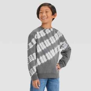 Cat & Jack Tie-dye Charcoal and White Kids Crew Sweatshirt